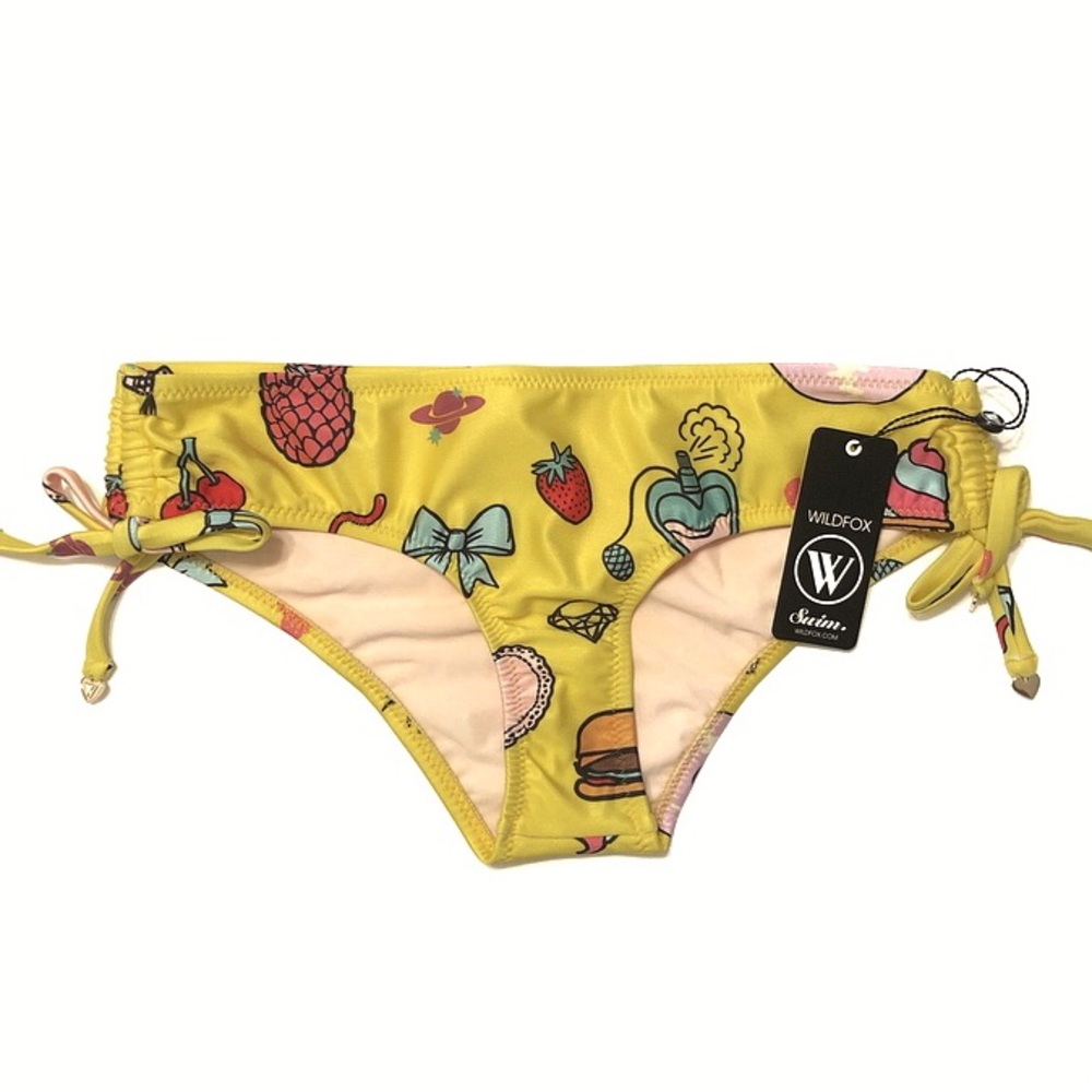 WILDFOX Emoji Print Drawstring Ruched Bikini Retro swim Diner Pin Up Doll 60’s